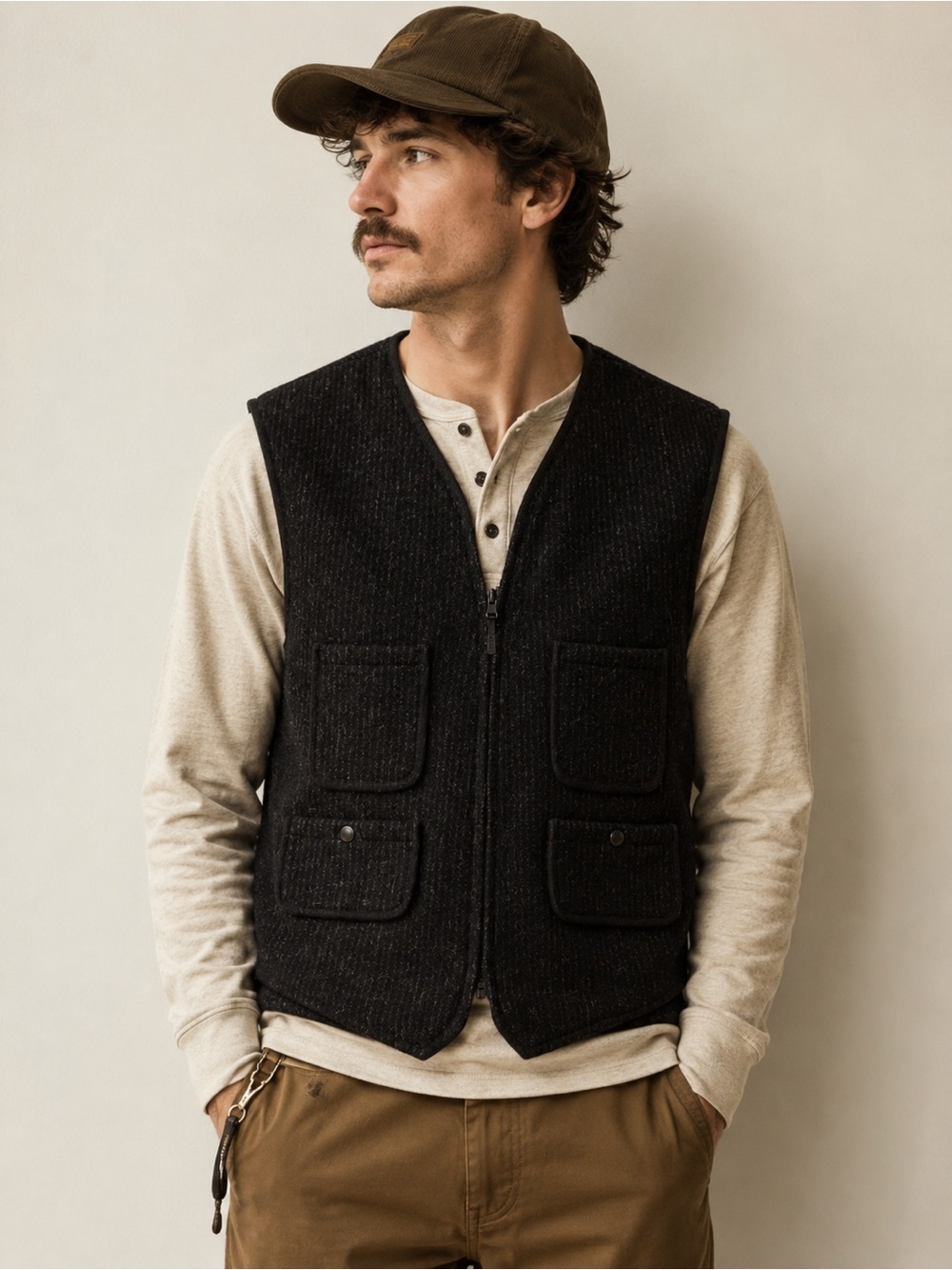 Vintage Woolrich Black Zip Front Utility Vest. XXL